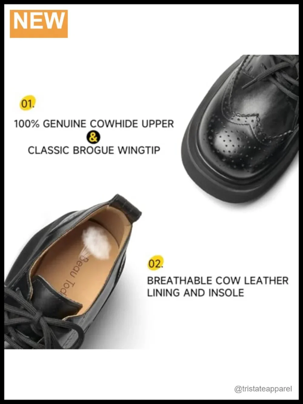 Genuine Leather Platform Oxfords Chunky Brogue Wingtip Business Casual